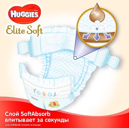 Підгузок "Elite Soft" 1 (2-5кг, 26 шт.) - Huggies — фото N3