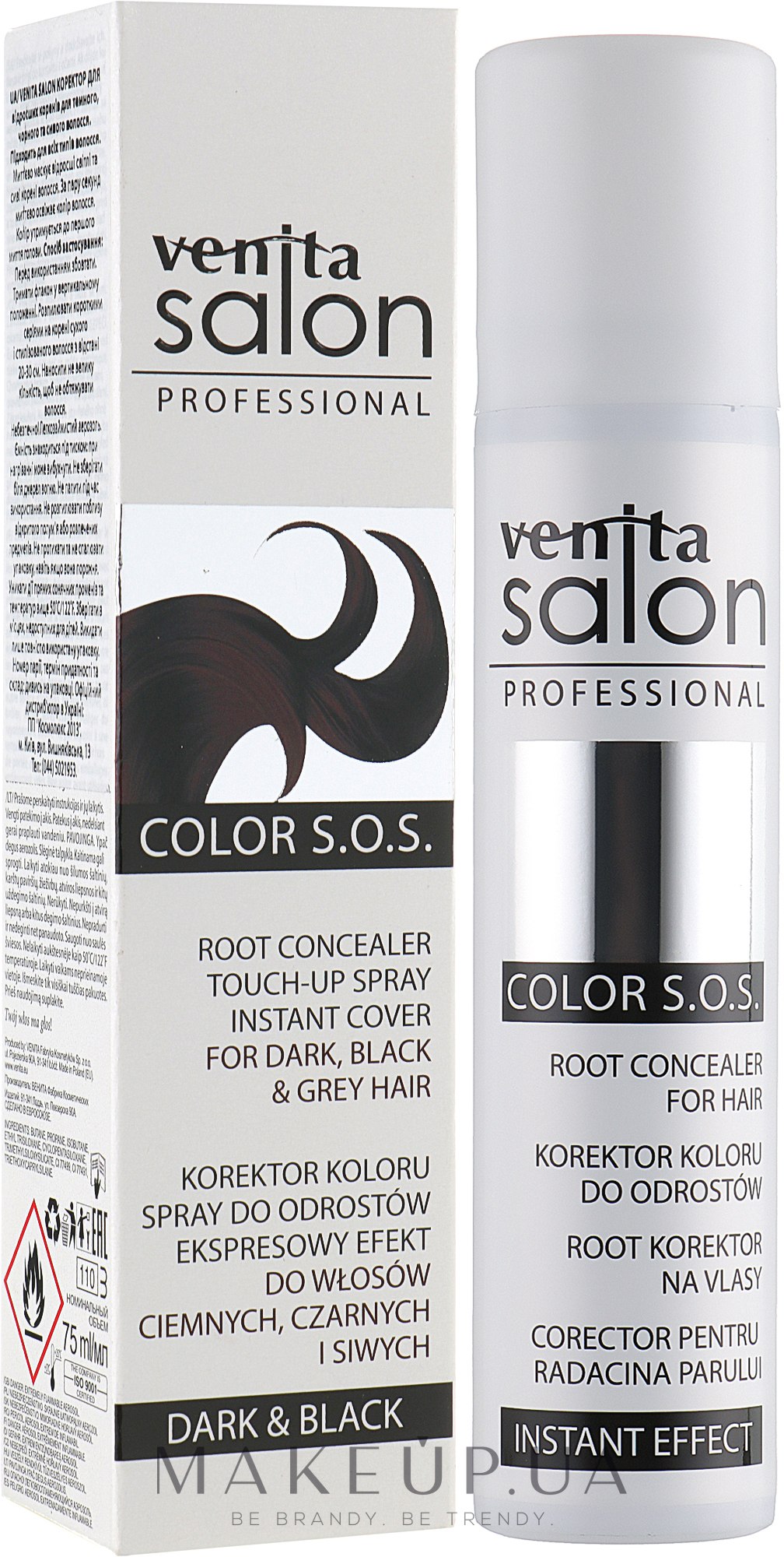 Спрей-корректор для отросших корней для темных, черных и седых волос - Venita Salon Professional Root Concealer Dark & Black Hair — фото 75ml