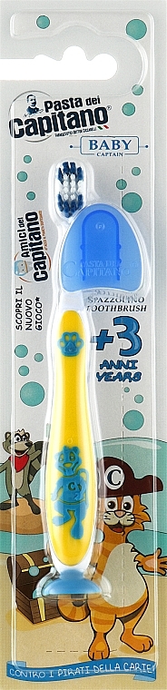 Детская зубная щетка 3+, мягкая, желтая с енотом - Pasta Del Capitano — фото N1