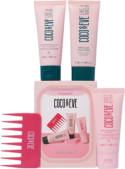 Набір - Coco & Eve Travel Hair Kit (h/mask/2x60ml + h/scrub/50ml + comb/1pcs) — фото N1