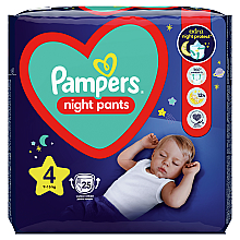 Підгузки-трусики нічні Night Pants Розмір 4 (9-15 кг), 25 шт. - Pampers — фото N3