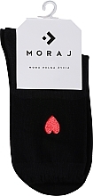 Духи, Парфюмерия, косметика Длинные женские носки, черные с вышивкой, красное сердечко - Moraj