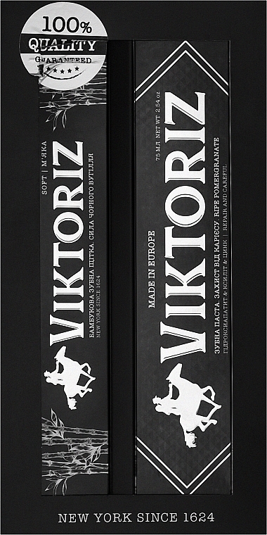 Набор "Бамбуковый уголь" - Viktoriz New York Gift Set (toothpaste/75ml + toothbrush/1pcs) — фото N1