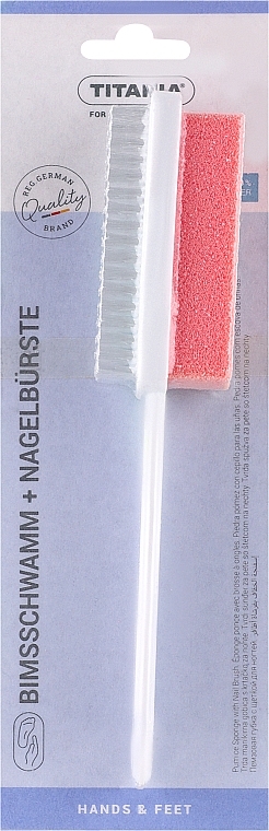 Щітка-пемза педикюрна комбінована, 7066, на довгій ручці, блідо-рожева - Titania — фото N1