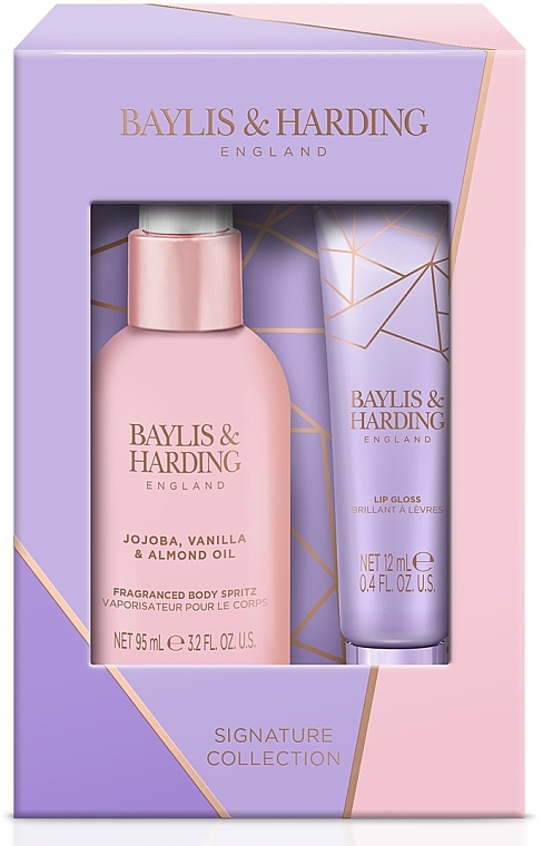 Набор - Baylis & Harding Jojoba, Vanilla & Almond Oil Luxury Instant Glam Gift Set (b/spray/95ml + lip/gloss/12ml) — фото N1