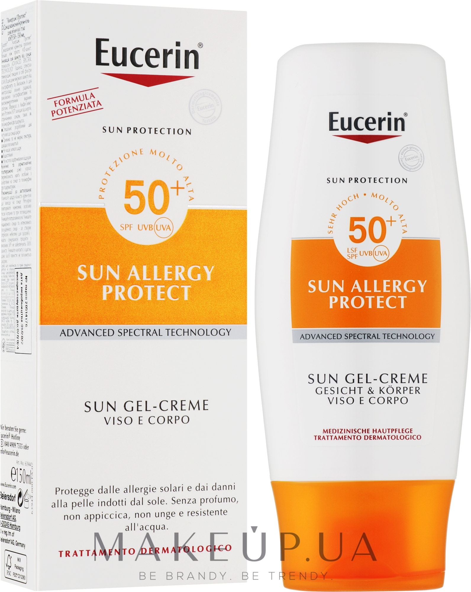 Солнцезащитный крем-гель для тела з фактором УФ защиты SPF 50 для кожи, склонной к солнечной аллергии - Eucerin Sun Allergy Protection Sun Creme-Gel SPF 50 — фото 150ml