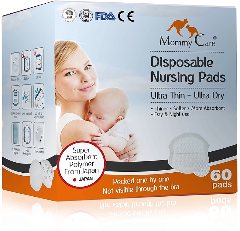 Одноразові прокладки для грудей, 60 шт. - Mommy Care Disposable Nursing Pads — фото N1
