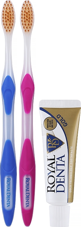 Набір, варіант 1 - Royal Denta Gold (toothbrush/2pcs + toothpaste/20g + cosmetic bag/1pc) — фото N1