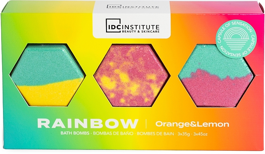 Бомбочки для ванни "Cocktail", rainbow, orange & lemon - IDC Institute Bath Bombs — фото N1