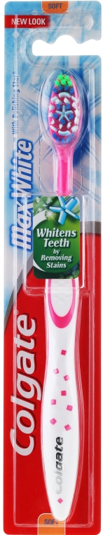 Зубная щетка мягкая, бело-розовая - Colgate Max White Soft With Polishing Star — фото N1