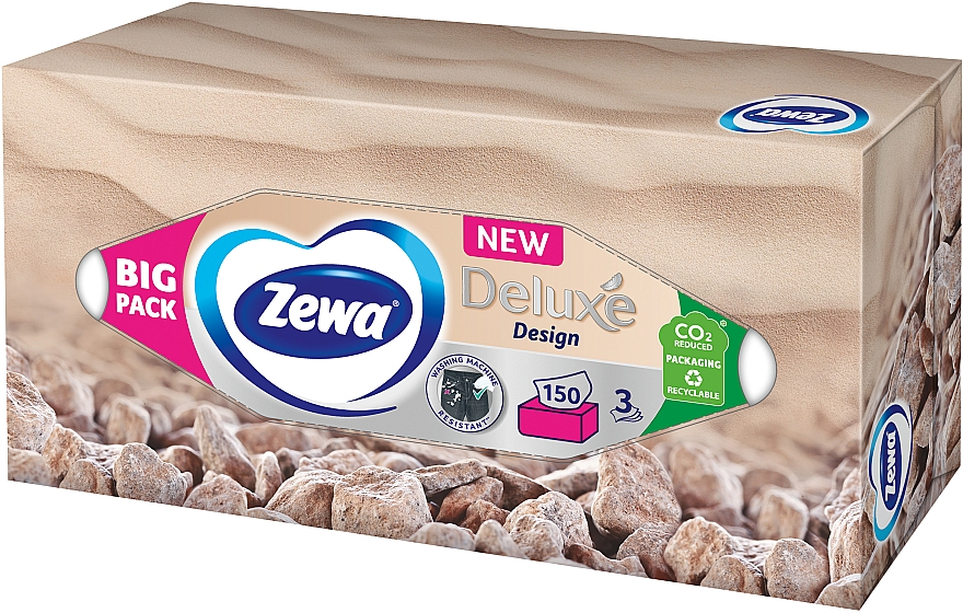 Серветки косметичні тришарові, без запаху, 150 шт., бежева упаковка - Zewa Deluxe Design — фото N1