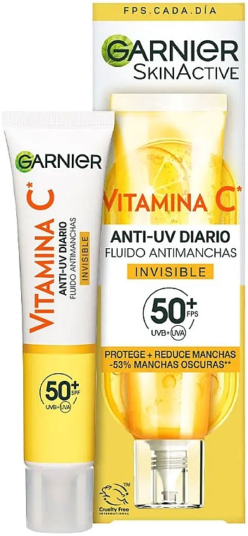 Дневной солнцезащитный флюид с витамином С - Garnier SkinActive Invisible Anti-Spot With Vitamin C SPF 50+ — фото N1