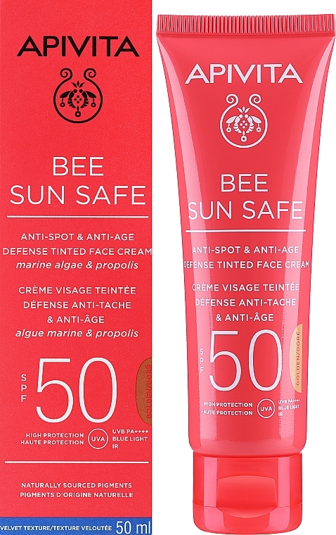 Тонирующий крем для лица с морскими водорослями и прополисом - Apivita Bee Sun Safe Hydra Fresh Tinted Golden Face Cream SPF50 — фото N2