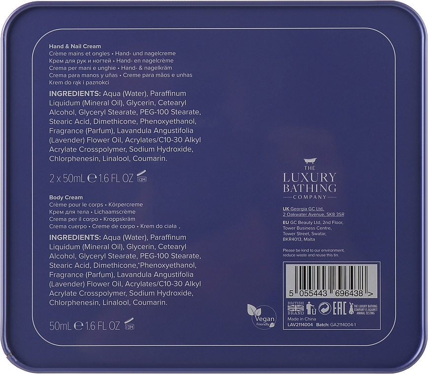 Набір - Grace Cole The Luxury Bathing Lavender Sleep Therapy Calming Moments Metal Box (h/cr/2x50ml + b/cr/50ml) — фото N3