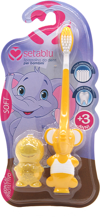 Детская зубная щетка с защитным чехлом "Слон", желтая - Setablu Baby Soft Elefant Toothbrush — фото N1