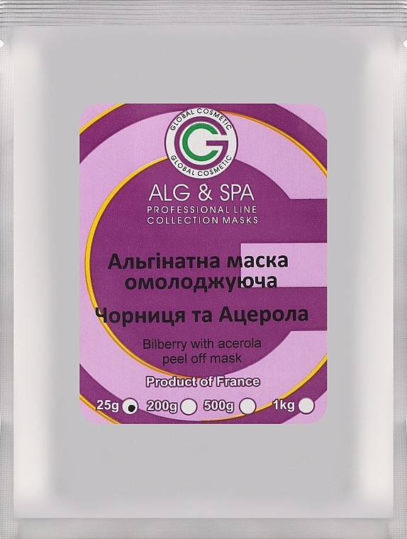 Альгинатная маска с черникой и ацеролой - ALG & SPA Professional Line Collection Masks Bilberry With Acerola Peel off Mask