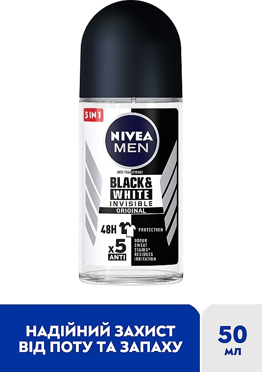 Антиперспірант "Чорне та Біле невидимий: класичний", кульковий - NIVEA MEN Black & White Invisible Original Anti-Transpirant — фото N2