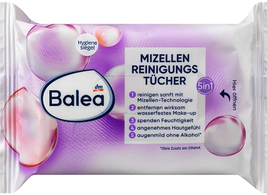 Влажные салфетки для снятия макияжа "Мицеллярные 5 в 1" - Balea — фото N1