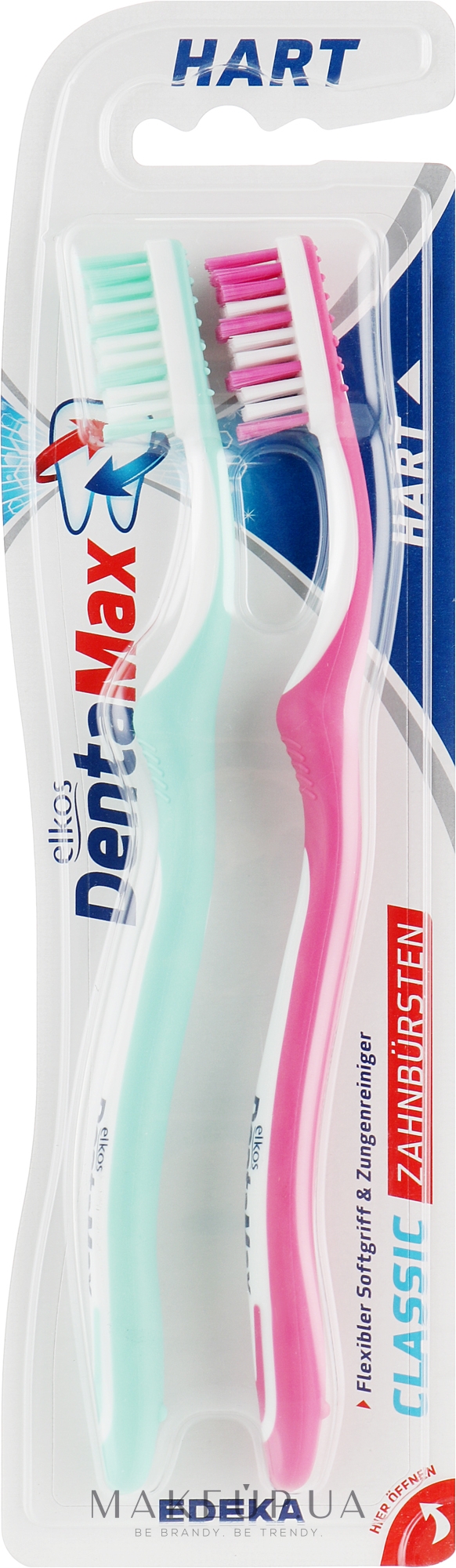 Зубная щетка жесткая, розовая + бирюзовая - Elkos Dental Classic — фото 2шт