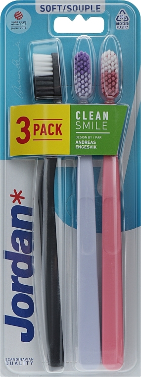 Зубная щетка мягкая, черная, розовая, лавандовая - Jordan Clean Smile Soft — фото N1