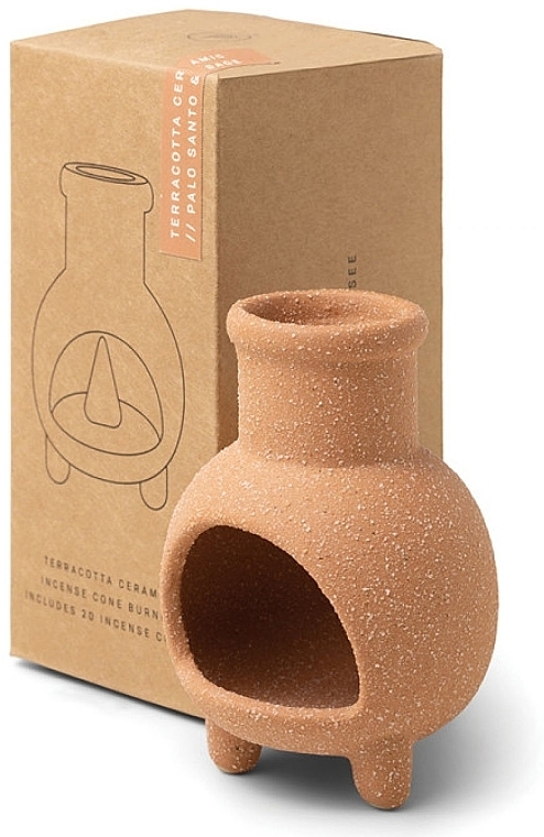 Набор - Paddywax Incense Chiminea Ceramic Palo Santo & Sage (holder/1pcs + con/20pcs) — фото N1