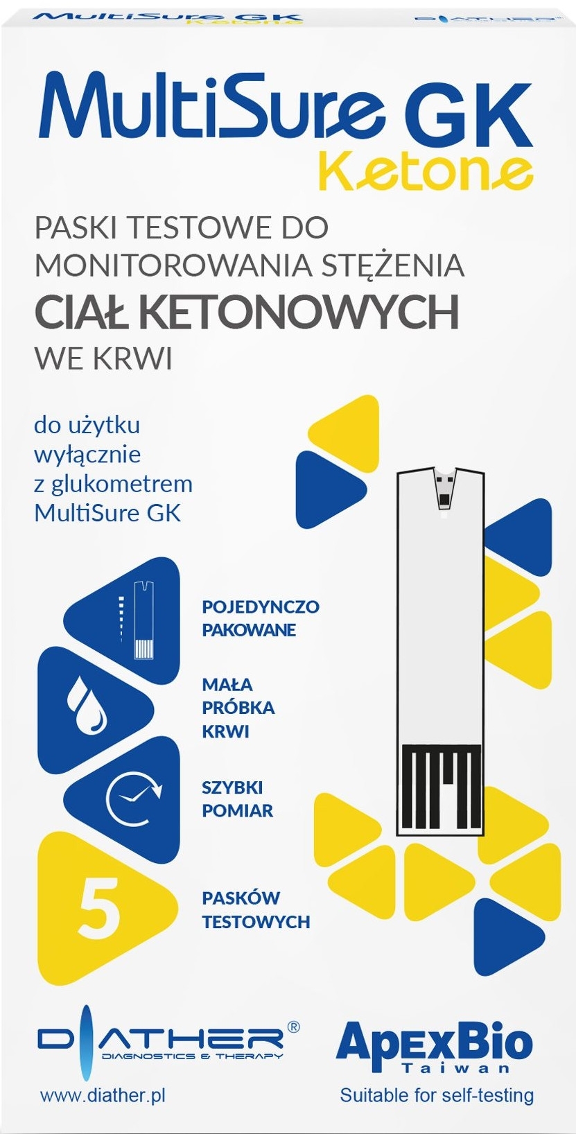 Тест-смужки для визначення рівня кетонів у крові, 5 шт. - Diather Diagnostics & Therapy MultiSure GK Ketone — фото 5шт