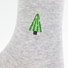Шкарпетки жіночі довгі з різдвяною вишивкою, сірі з ялинкою - Moraj — фото N2