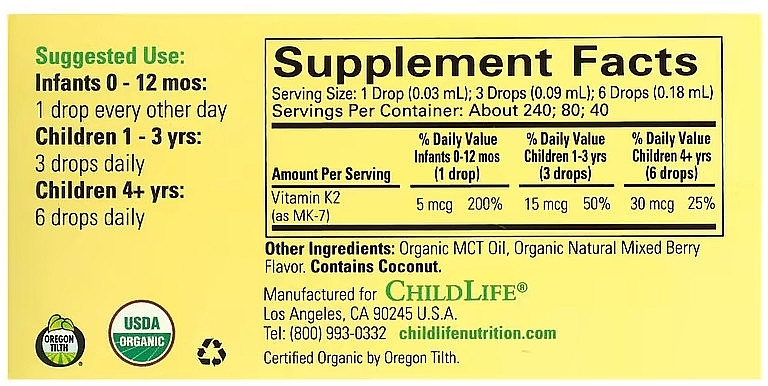 Органический витамин К2 для детей со вкусом ягод, капли - Child Life Organic Vitamin K2 Drops — фото N3