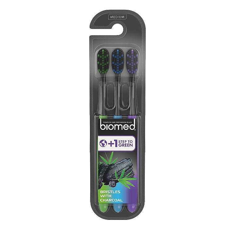 Набір зубних щіток середньої жорсткості, 3 шт. - Biomed Black 2+1 Toothbrush