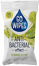 Вологі серветки з вітамінами й лаймом, 15 шт. - Go Wipes Anti-Bacterial Effect Vitamins & Lime — фото N1
