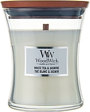 Ароматична свічка в склянці - WoodWick Hourglass Candle White Tea & Jasmine — фото N1