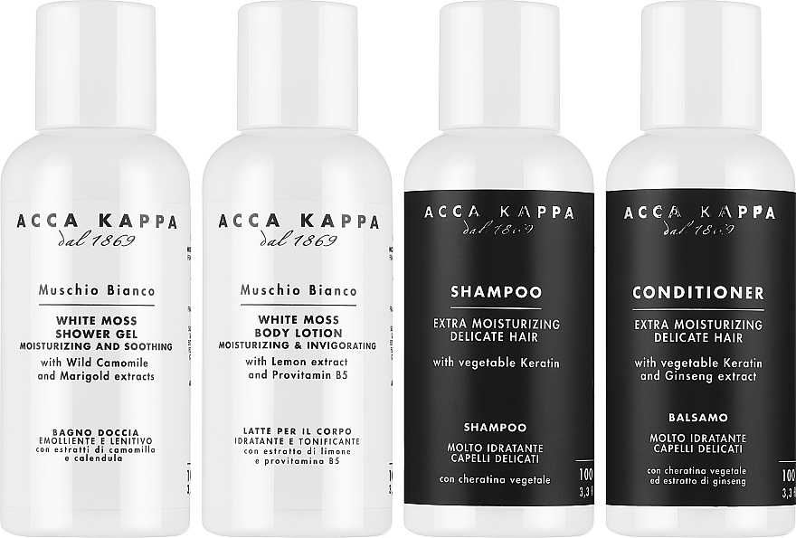 Набор - Acca Kappa White Moss Travel Set (sh/gel/100ml + shm/100ml + b/lot/100ml + cond/100ml + bag) — фото N2