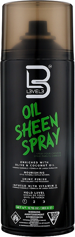 Спрей с оливковым и кокосовым маслом для волос, легкой фиксации - Level3 Oil Sheen Spray — фото N1