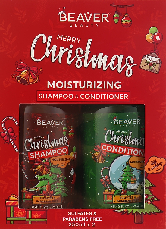 Новорічний подарунковий набір для сухого й пошкодженого волосся - Beaver Professional Christmas Box (shm/250ml + cond/250ml) — фото N1