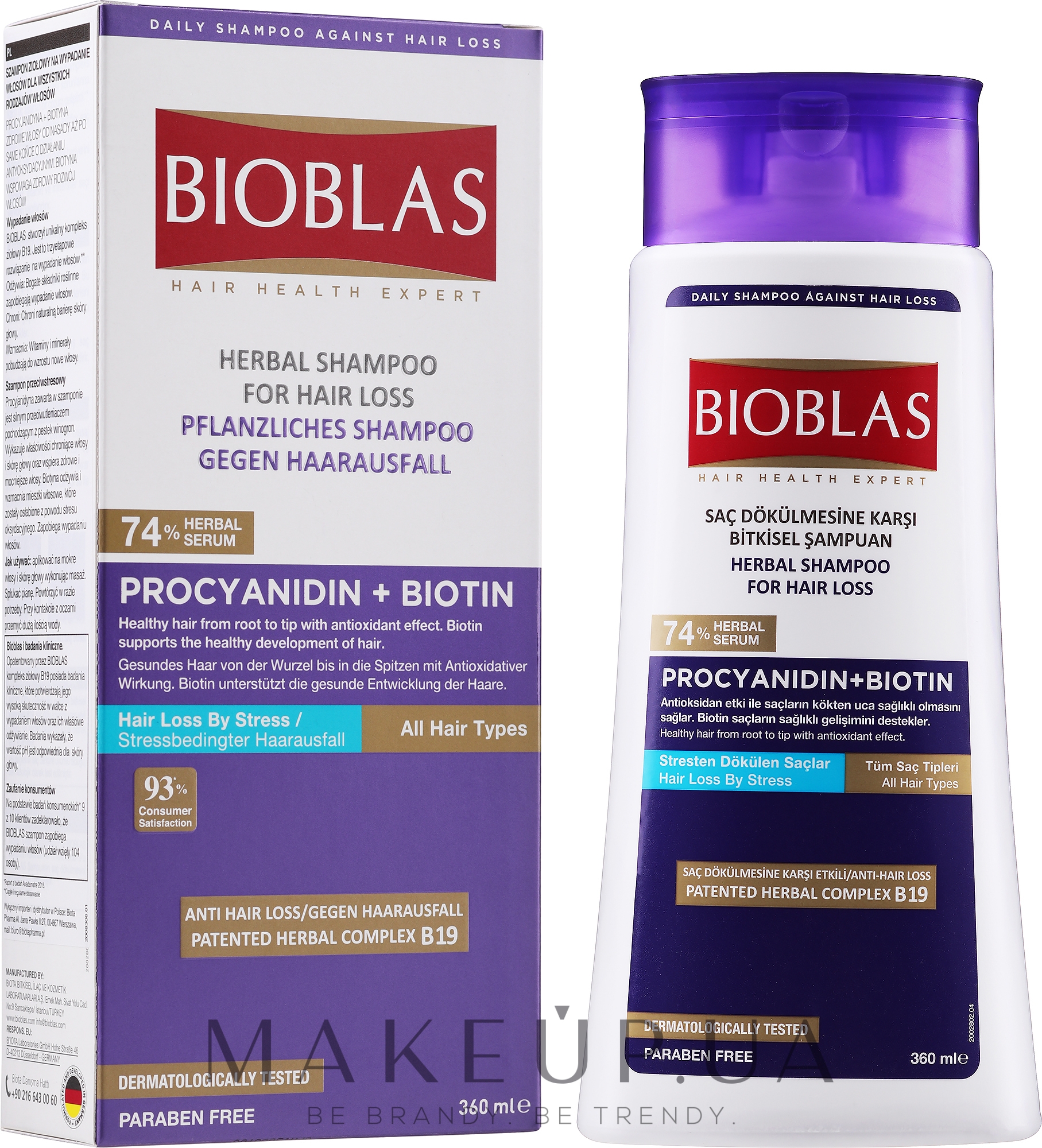 Шампунь проти періодичного та вираженого випадання волосся - Bioblas Procyanidin Anti Stress Shampoo — фото 360ml