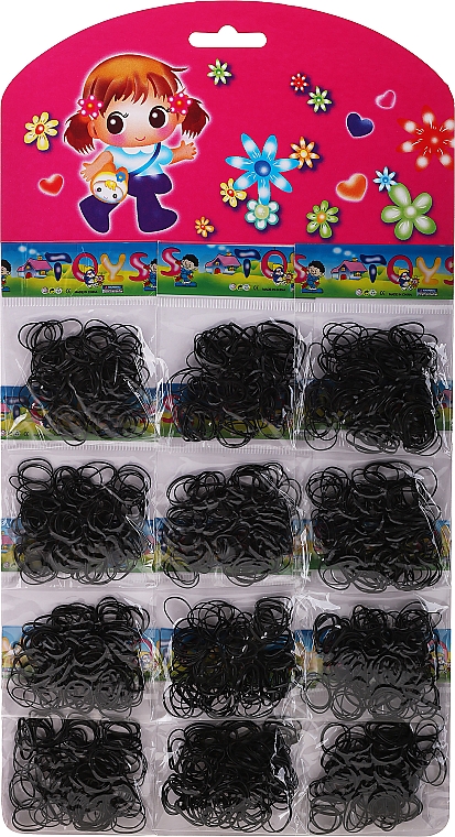 Силіконові резинки для волосся, чорні, 12 упаковок - Donegal — фото N1