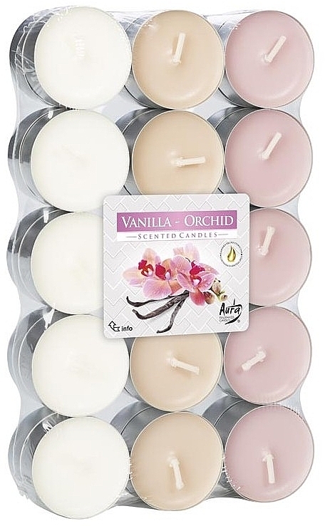 Набір чайних свічок "Ваніль-орхідея", 30 шт. - Bispol Vanilla-Orchid Scented Candles — фото N1