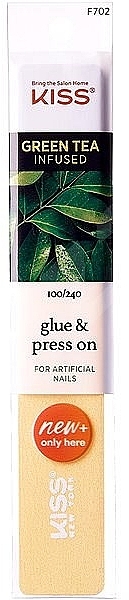 Пилочка для штучних нігтів 100/240, F 702 - Kiss Green Tea Infused Glue & Press On For Artficial Nails — фото N1