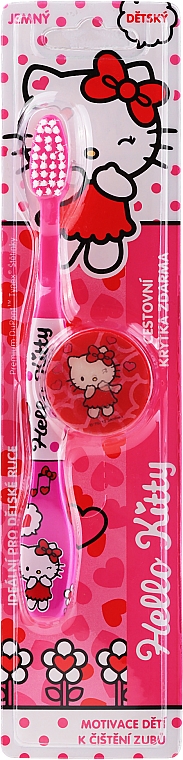 Дитяча зубна щітка з ковпачком, рожева з білим - VitalCare Hello Kitty — фото N1