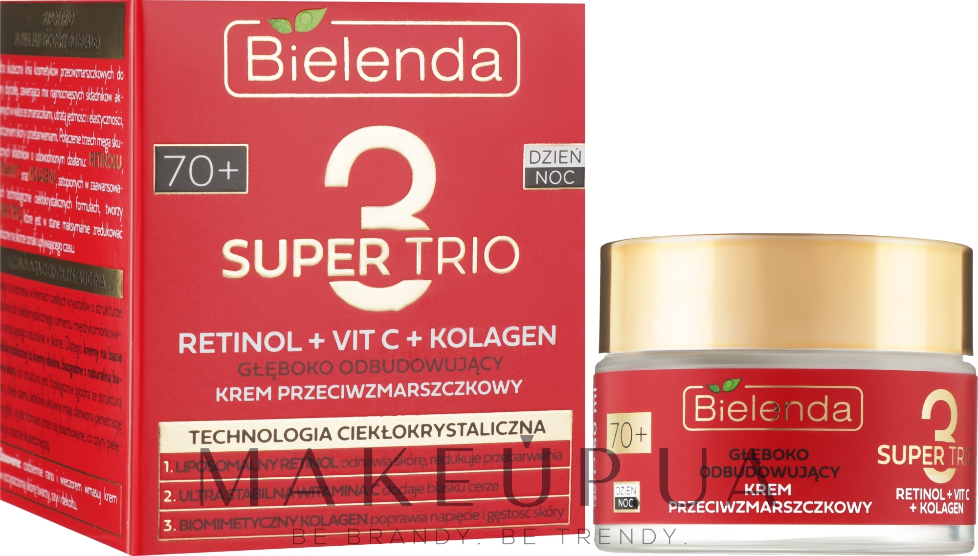 Глибоко відновлювальний крем для обличчя проти зморщок 70+ - Bielenda Super Trio Retinol + Vit C + Kolagen — фото 50ml