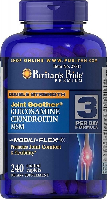 Глюкозамін, хондроїтин та МСМ, у каплетах - Puritan's Pride Glucosamine Chondroitin MSM Double Strength — фото N1