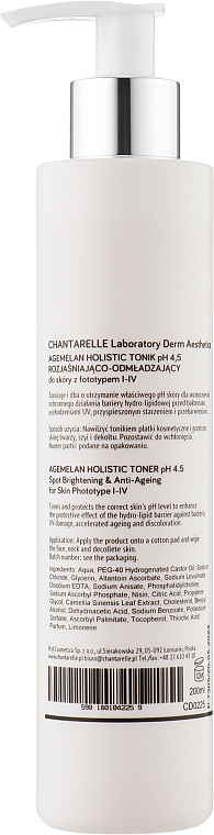 Очищувальний, освітлювальний і омолоджувальний тонік - Chantarelle Agemelan Holistic Toner pH 4.5 — фото N2