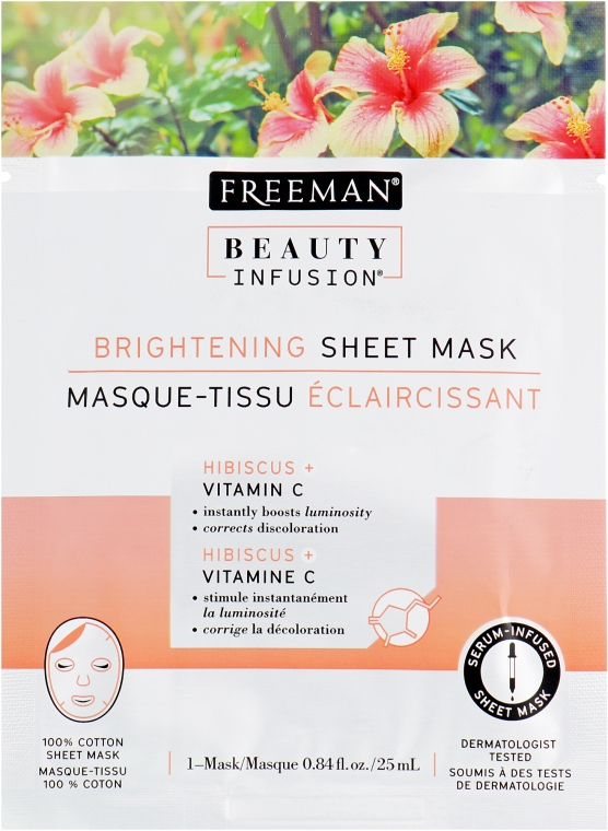 Тканевая маска для лица "Гибискус и витамин С" - Freeman Beauty Infusion Brightening Sheet Mask — фото N1