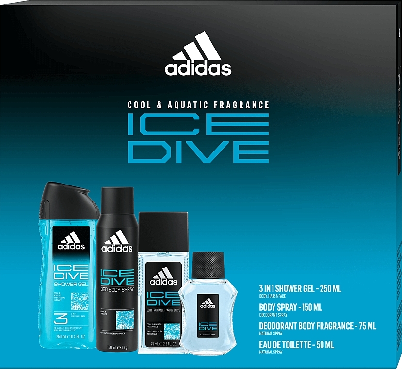 Adidas Ice Dive - Набор (edt/50ml + b/spray/150ml + deo/spray/75ml + sh/gel/250ml) — фото N1