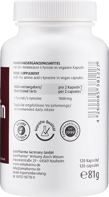 Пищевая добавка "L-тирозин", 500 мг - Zein Pharma L-Tyrosine — фото N2