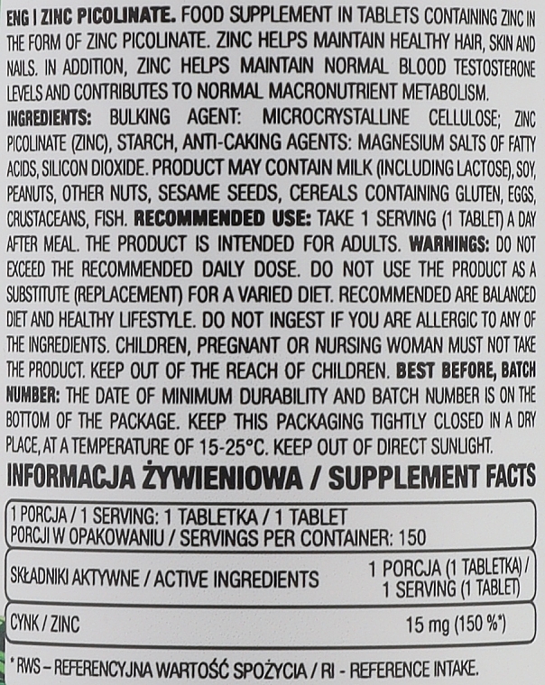 Пищевая добавка "Пиколинат цинка", в таблетках - OstroVit Zinc Picolinate — фото N3