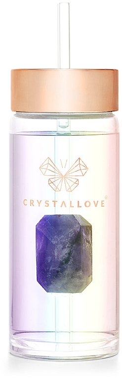 Скляна голографічна пляшка для води з аметистом і трубочкою, 400 мл - Crystallove Glass Hologram Water Bottle with Amethyst and Straw — фото N7