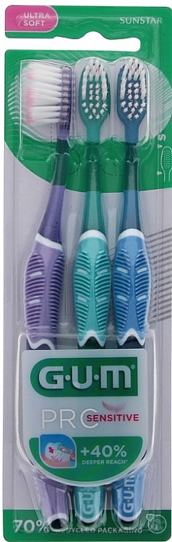 Набір з трьох зубних щіток - Sunstar Gum Pro Pro Sensitive Toothbrush Ultra Soft Trio Pack — фото N1