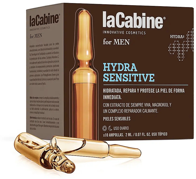 Зволожувальні та відновлювальні ампули для обличчя - La Cabine For Men Hydra Sensitive Ampoules — фото N1