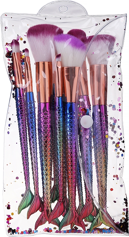Набор кистей для макияжа, 10 шт, розовый - Lewer Mermaid Tail — фото N2